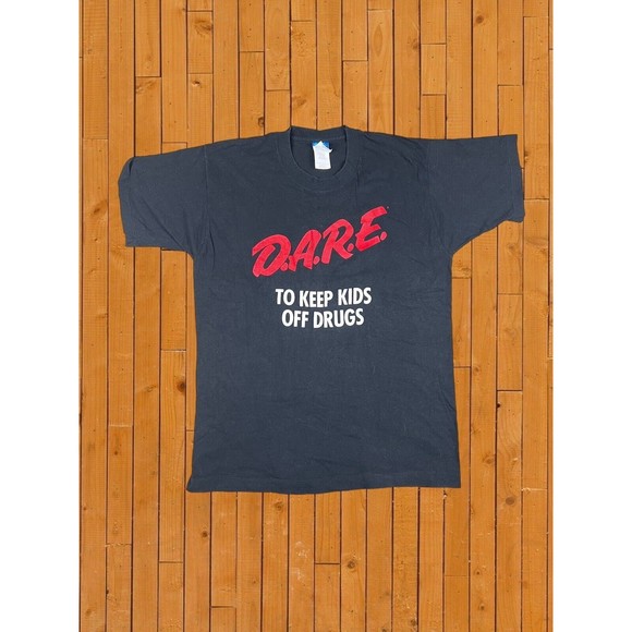 Vintage 90s DARE Black Single Stitch T-shirt Size L USA Cherry Creek Schools - Picture 1 of 5